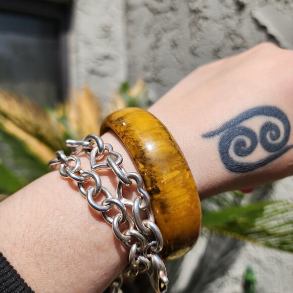 Vtg TESTED Butterscotch Bakelite Bangle Yellow Brown Marble End of Day Bracelet - Picture 14 of 17